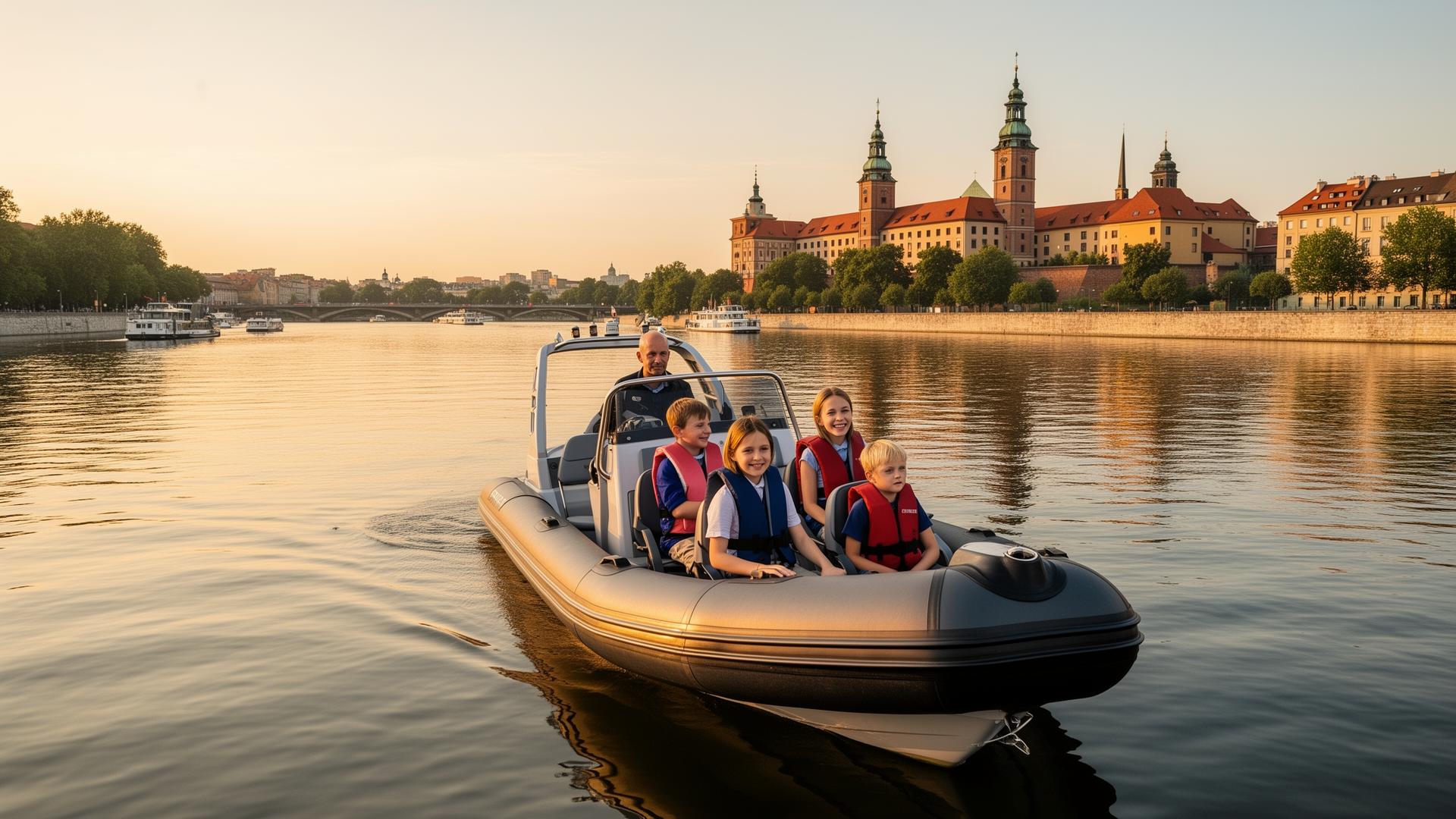 Spokojny rejs widokowy po Wiśle z rodziną – łódź RIB z panoramą Warszawy